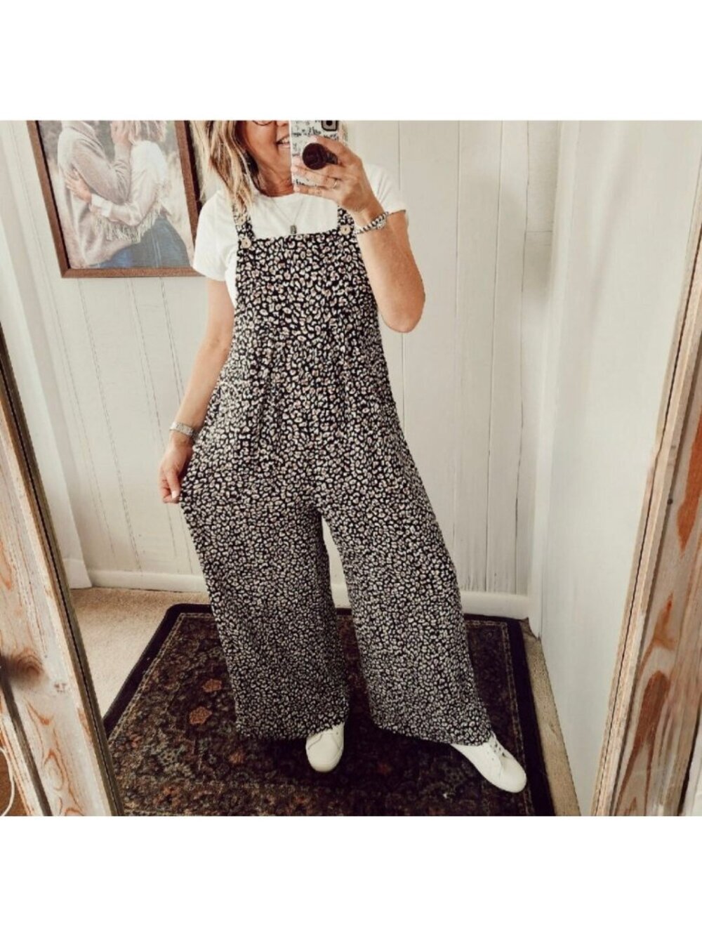 Wild Muse Oversized Leopard Animal Print Jumpsuit Overalls in Black Small - Picture 4 of 4